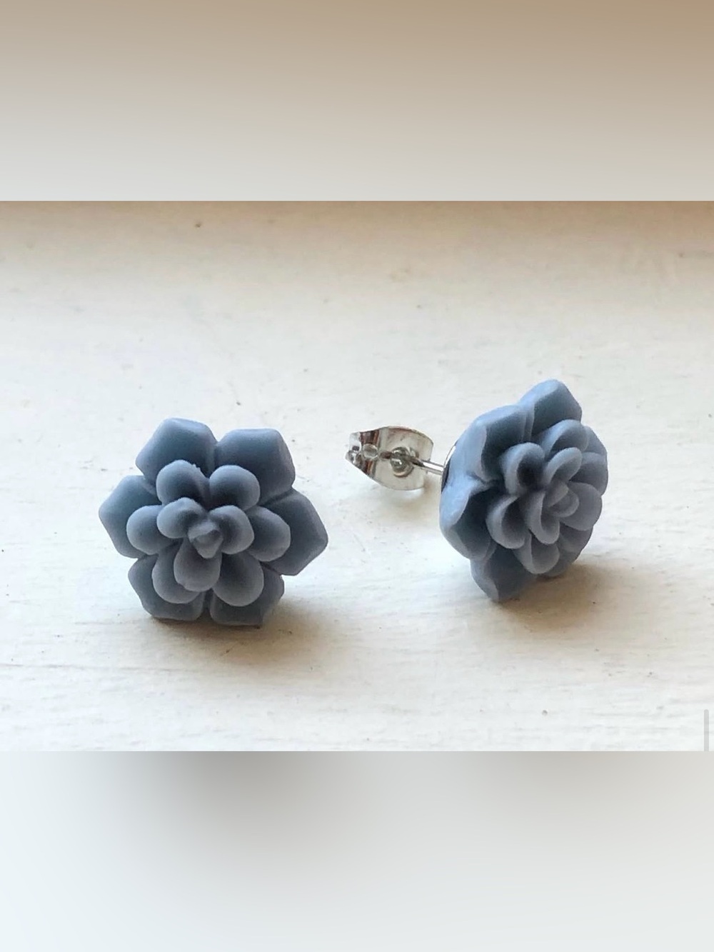 Sea glass blue green color inspired succulent bloom post earrings